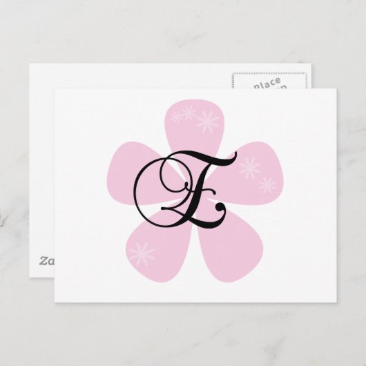 Roze bloem monogram E Briefkaart (Voorkant / Achterkant)