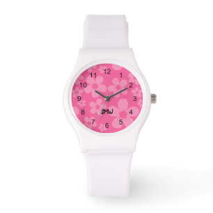 Roze bloem Monogram Horloge