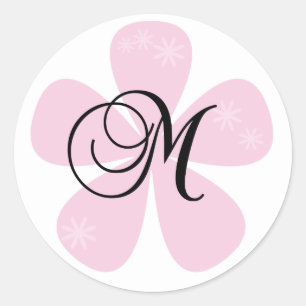 Roze bloem Monogram M Ronde Sticker