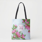 Roze Bloem Monogram Naam Gepersonaliseerd Tote Bag (Voorkant)