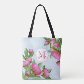 Roze Bloem Monogram Naam Gepersonaliseerd Tote Bag (Achterkant)