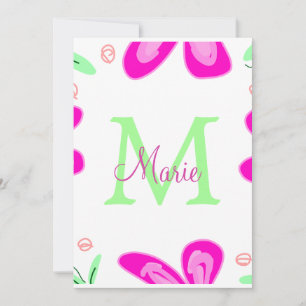 Roze bloem monogram naam toevoegen letter groen bl feestdagenkaart