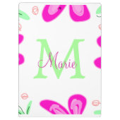 Roze bloem monogram naam toevoegen letter groen bl klembord (Achterkant)