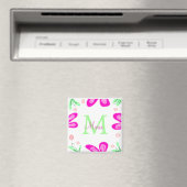 Roze bloem monogram naam toevoegen letter groen bl magneet (Insitu (Vaatwasser))