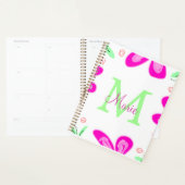 Roze bloem monogram naam toevoegen letter groen bl planner (Display)