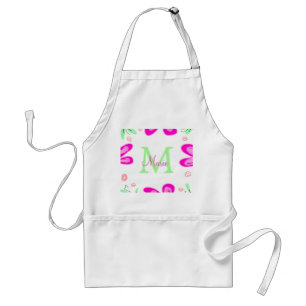Roze bloem monogram naam toevoegen letter groen bl standaard schort