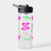 Roze bloem monogram naam toevoegen letter groen bl waterfles (Rechts)