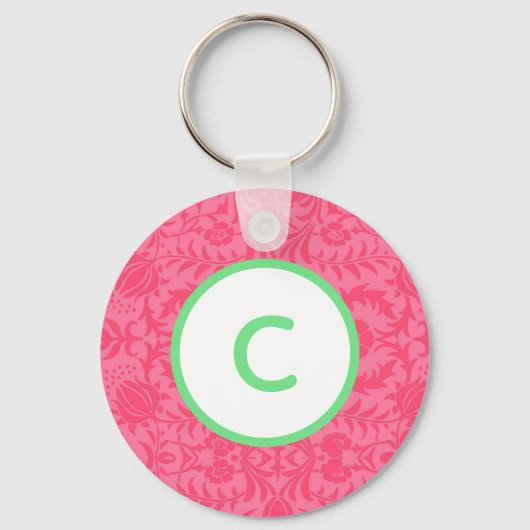 Roze Bloem Monogram Sleutelhanger (Voorkant)