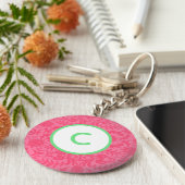 Roze Bloem Monogram Sleutelhanger (Zijkant)