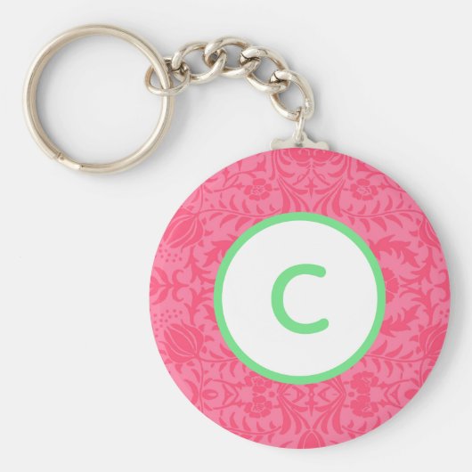 Roze Bloem Monogram Sleutelhanger (Voorkant)