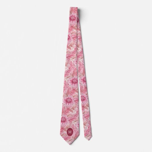 Roze Bloem Monogram Stropdas (Voorkant)