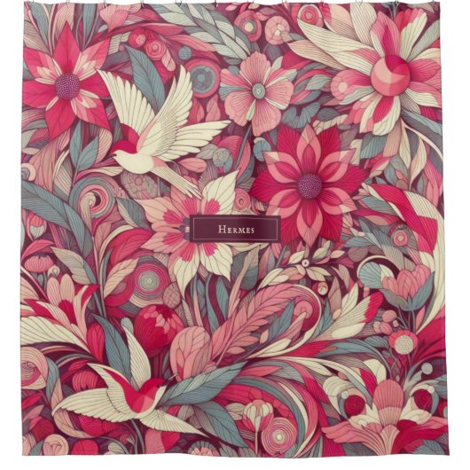 Roze Bloem Morris kunst Douchegordijn (Voorkant)