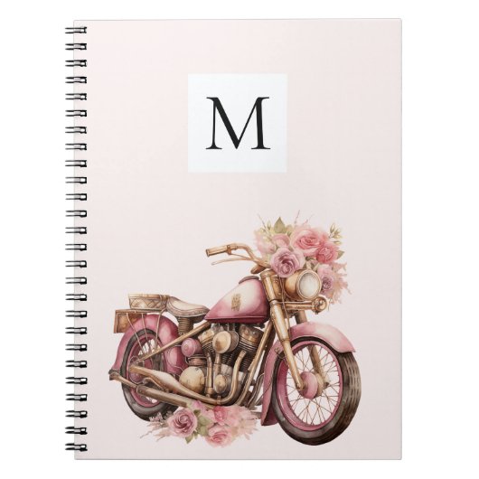 Roze Bloem Motor Monogram  Notitieboek (Voorkant)