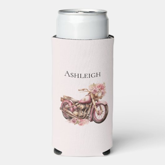 Roze bloem motorfiets   seltzer blikjeskoeler (Seltzer Voorkant)