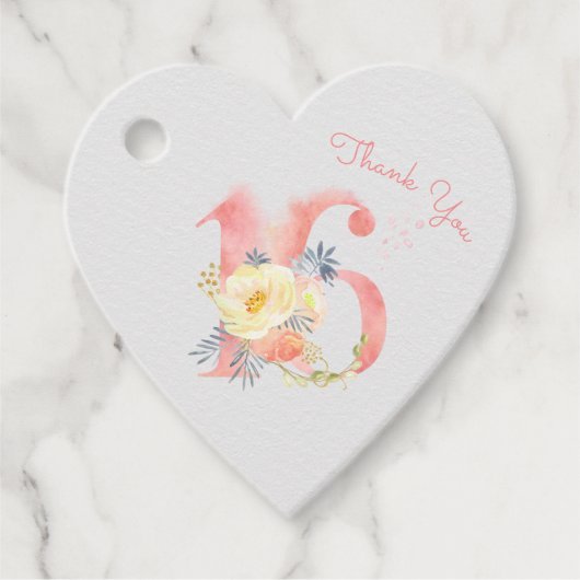 Roze Bloem Nummer 16 16e Verjaardag Dank u Bedankjes Labels (Voorkant)