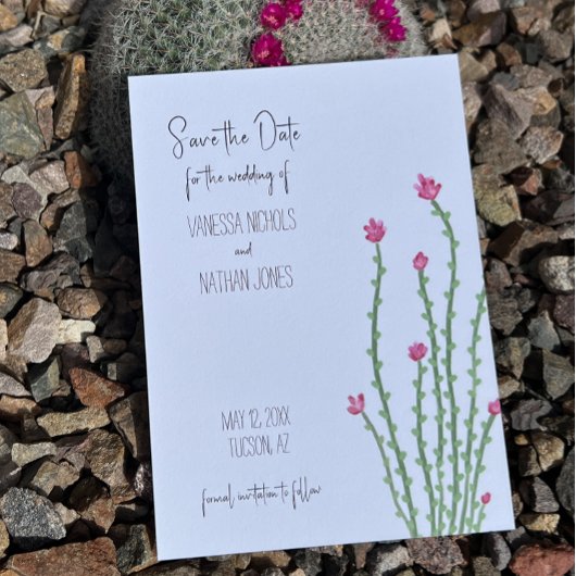 Roze Bloem Ocotillo Cactus Save The Date Kaart