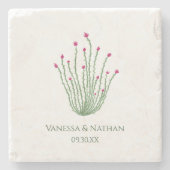 Roze Bloem Ocotillo Cactus Trouwgunst Stenen Onderzetter (Voorkant)