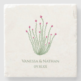 Roze Bloem Ocotillo Cactus Trouwgunst Stenen Onderzetter