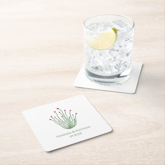 Roze Bloem Ocotillo Cactus Wedding Cocktail Hour Kartonnen Onderzetters (Insitu)