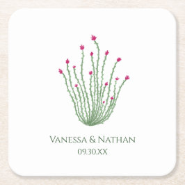 Roze Bloem Ocotillo Cactus Wedding Cocktail Hour Kartonnen Onderzetters