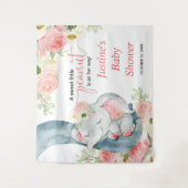 Roze bloem olifant baby shower achtergrond bord wandkleed (Voorkant)