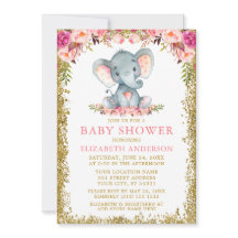 Roze Bloem Olifant Baby Shower Gouden Glitters