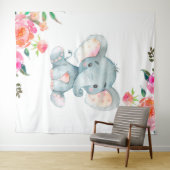 Roze Bloem Olifant Babykamer Wandkleed (In Situ (horizontaal))