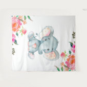 Roze Bloem Olifant Babykamer Wandkleed (Voorkant (horizontaal))
