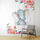 Roze Bloem Olifant Babykamer Wandkleed (In situ)