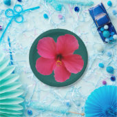 roze bloem op donkergroen papieren bordje (Feest)