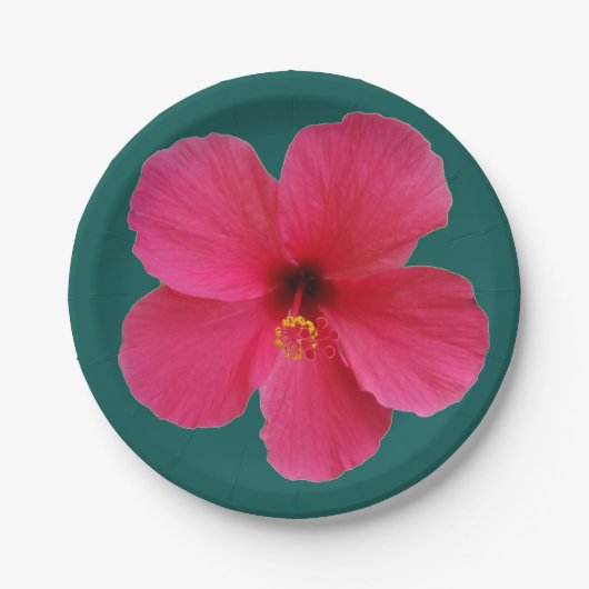 roze bloem op donkergroen papieren bordje (Voorkant)