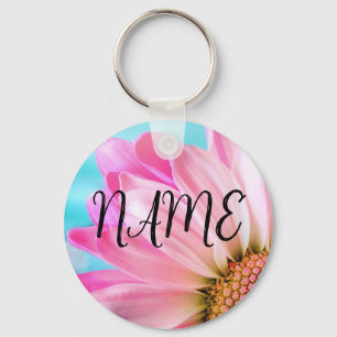 Roze Bloem Op Maat Gemaakte Sleutelhanger Met Naam