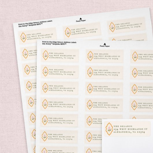 Roze Bloem Oranje Ogee Antieke Serif Tekst Etiket