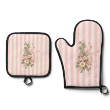 Roze bloem ovenwant en pannenlap set