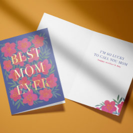 Roze bloem Overlap Beste mama ooit Folie Wenskaart