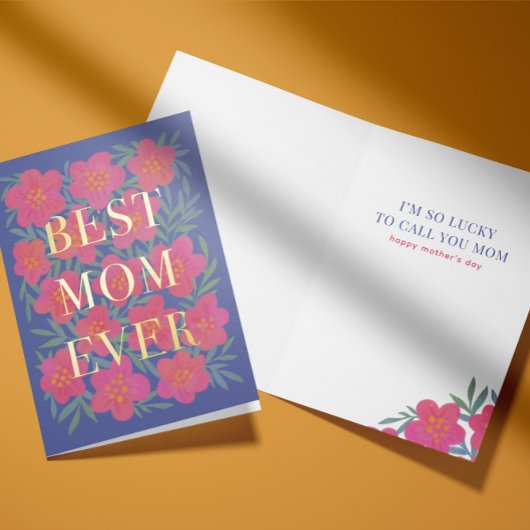 Roze bloem Overlap Beste mama ooit Folie Wenskaart