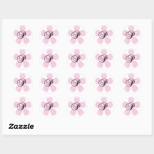 Roze bloem P Ronde Sticker (Vel)