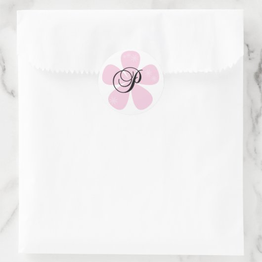 Roze bloem P Ronde Sticker (Tas)