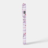 Roze Bloem Paarse Strepen Schelp Parel iPhone Hoesje (Linkerkant)