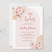 Roze Bloem Pampas Grass Boho Oh Baby shower Kaart (Voorkant)
