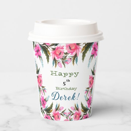 Roze bloem Papieren beker (Achterkant)