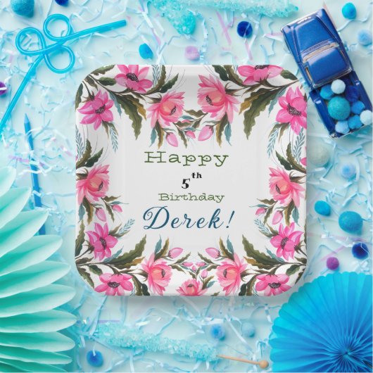 Roze bloem papieren bordje (Feest)