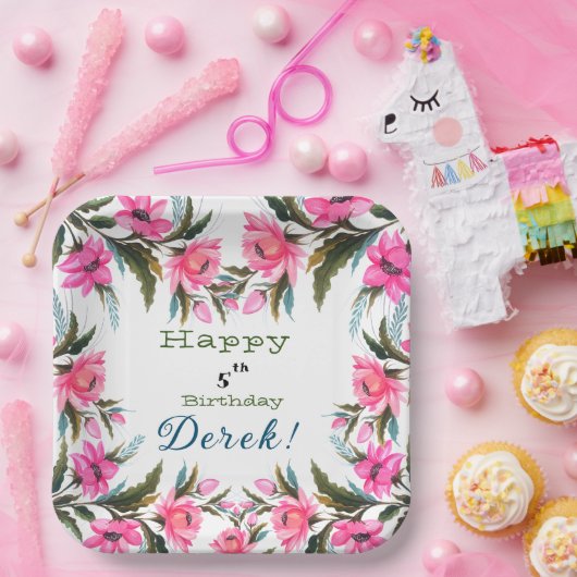 Roze bloem papieren bordje (Feest)