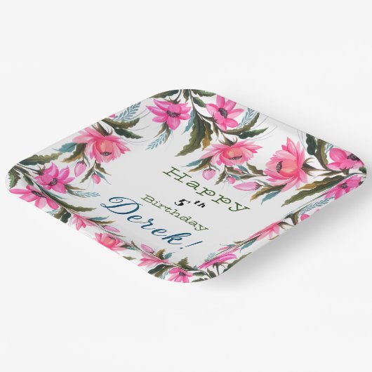 Roze bloem papieren bordje (Gebogen)