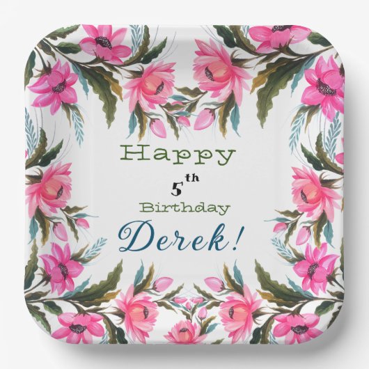 Roze bloem papieren bordje (Voorkant)