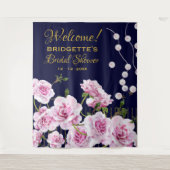 Roze Bloem Parels Trouwen Wandkleed (Voorkant)