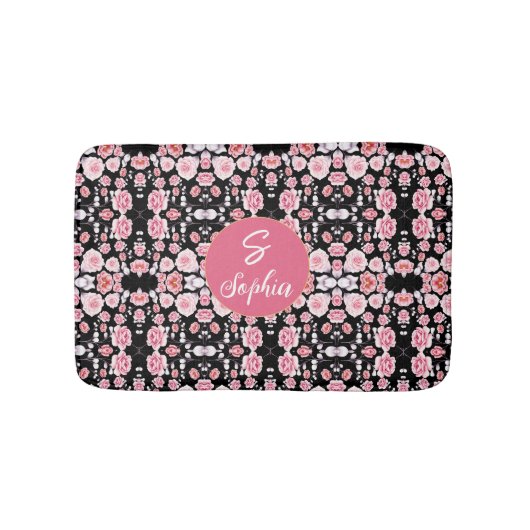 roze bloem patroon | Aangepast monogram Badmat (Voorkant)
