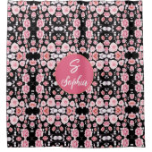 roze bloem patroon | Aangepast monogram Douchegordijn (Voorkant)