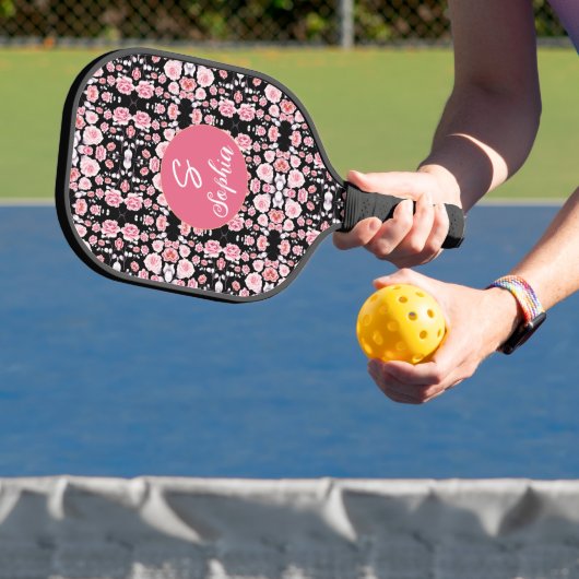 roze bloem  patroon | Aangepast monogram Pickleball Paddle (Insitu)