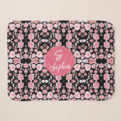 roze bloem patroon | Aangepast monogram Sherpa Deken (Voorkant (horizontaal))
